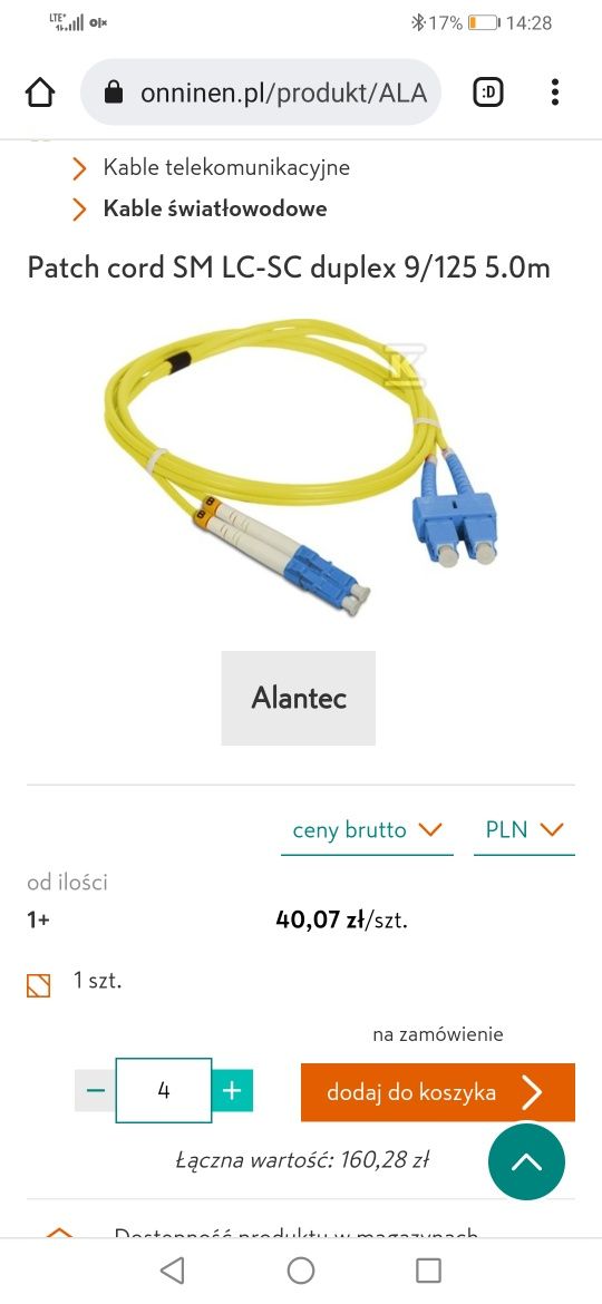 Patch cord SM LC-SC duplex