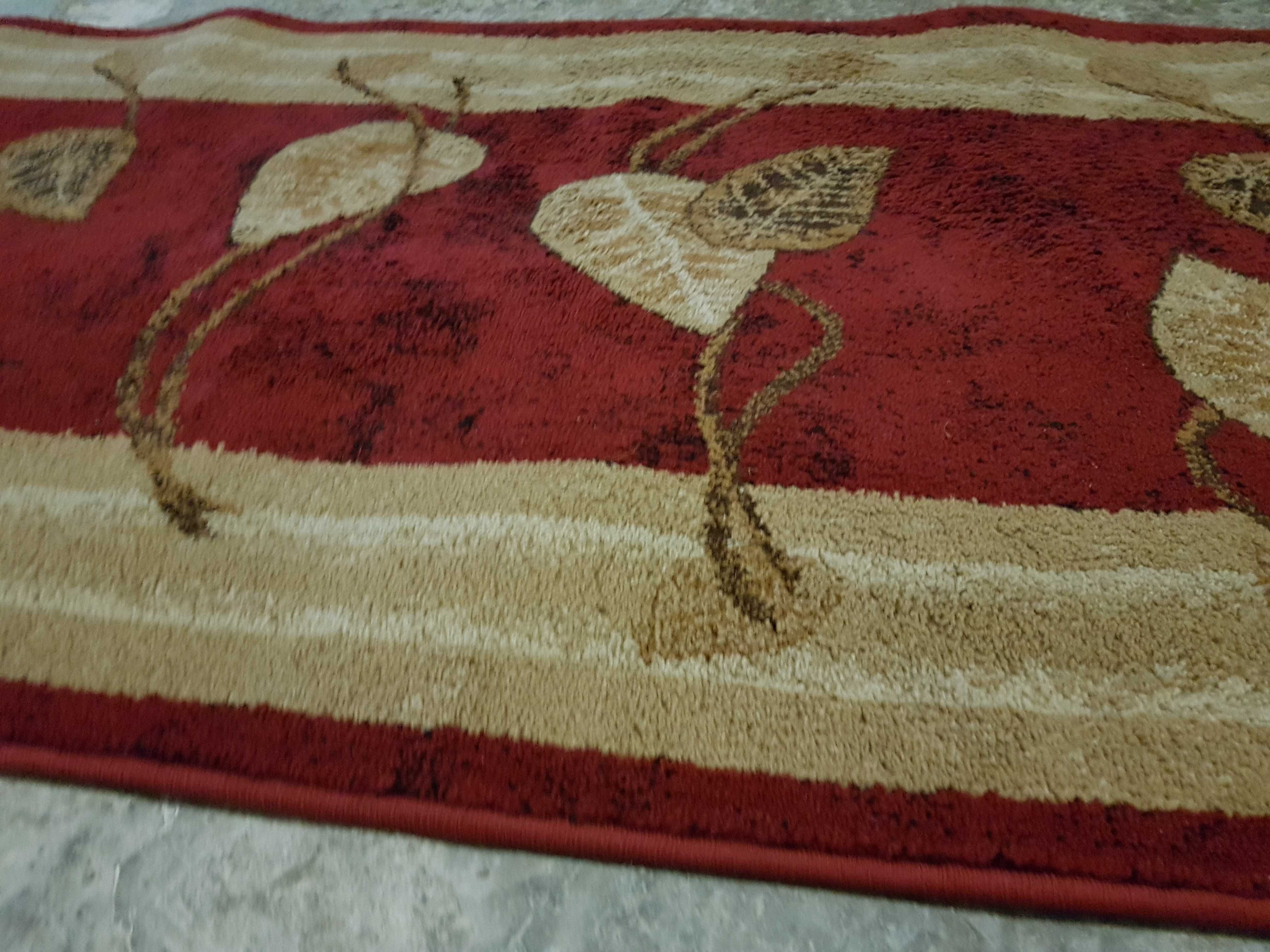 Wyprany chodnik wiśniowo beżowy 80x415cm retro Łuszczów