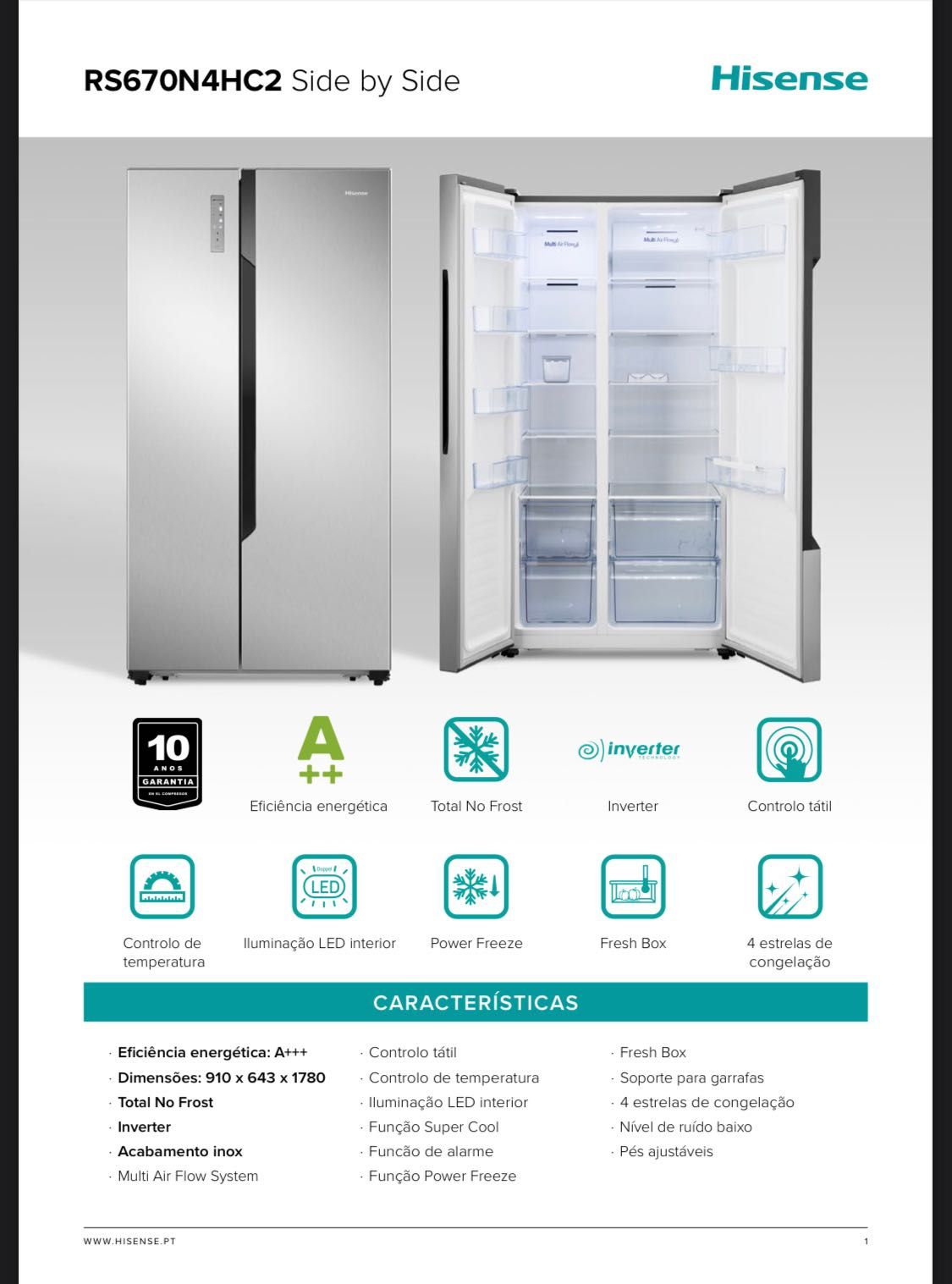 Frigorífico americano inox Hisense Side by Side COMO NOVO