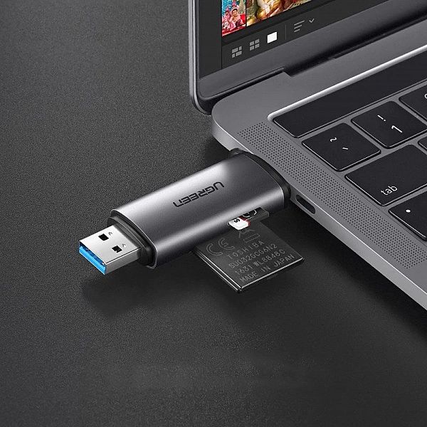 Ugreen czytnik kart SD / micro SD na USB 3.0 / USB Typ C 3.0 szary (50