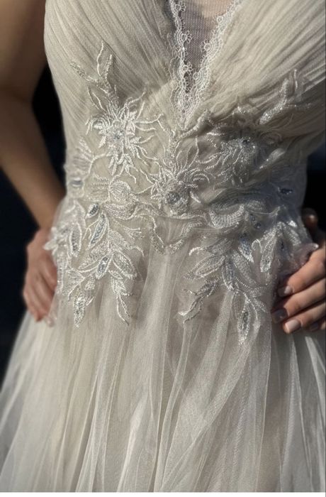 Nowa suknia slubna koronka beż ecru prosta rustykalna L 40