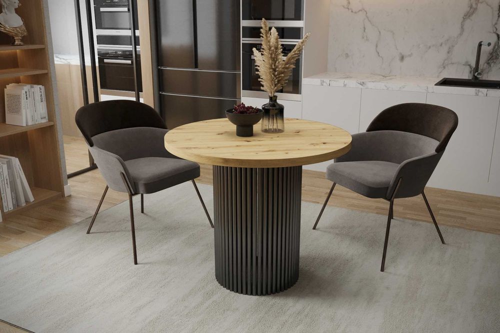 Nowoczesny okrągły stół do jadalni THOR fi90cm metalowa tuba walec