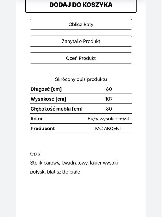 Stolik stół barowy jadalnia hokery welurowe zestaw