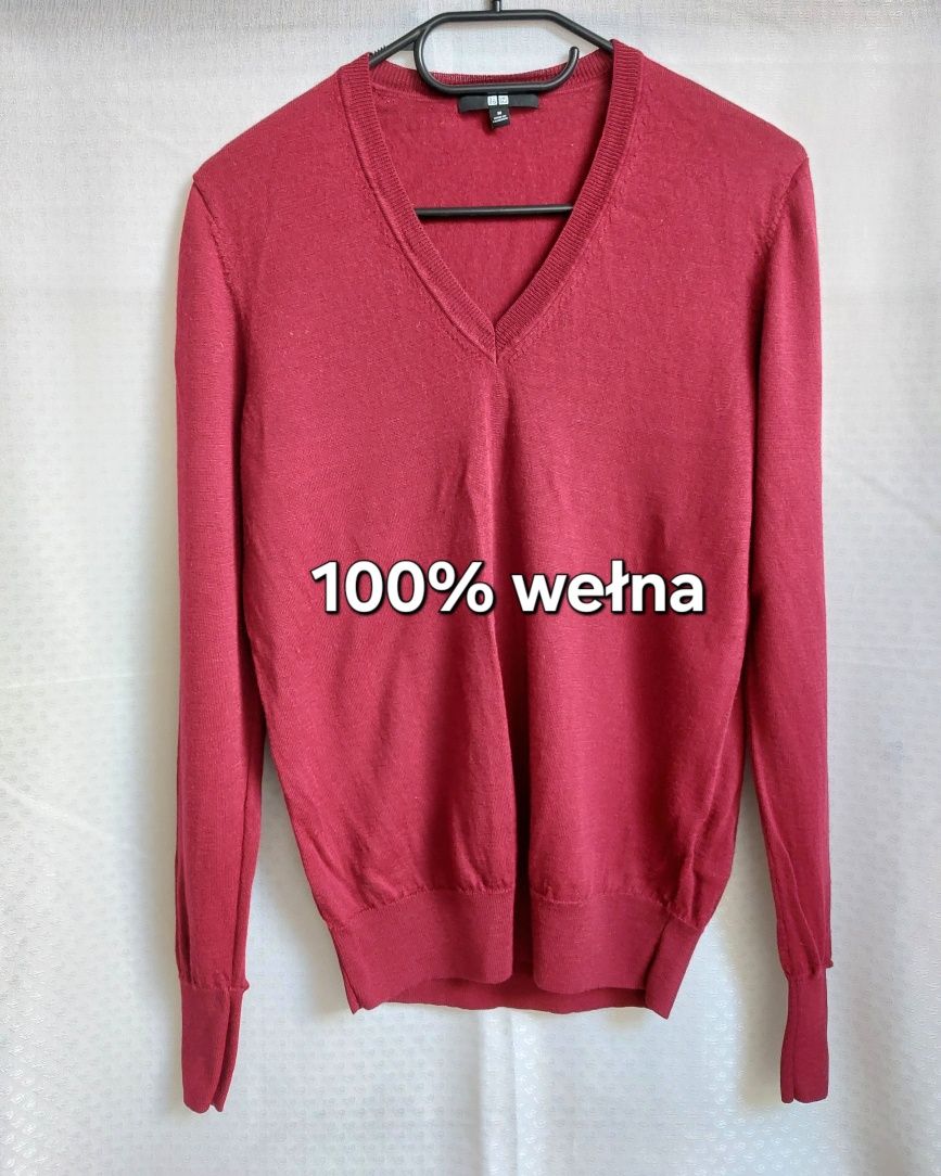 Sweter burgundowy 100% wełna, roz. M, Uniqlo