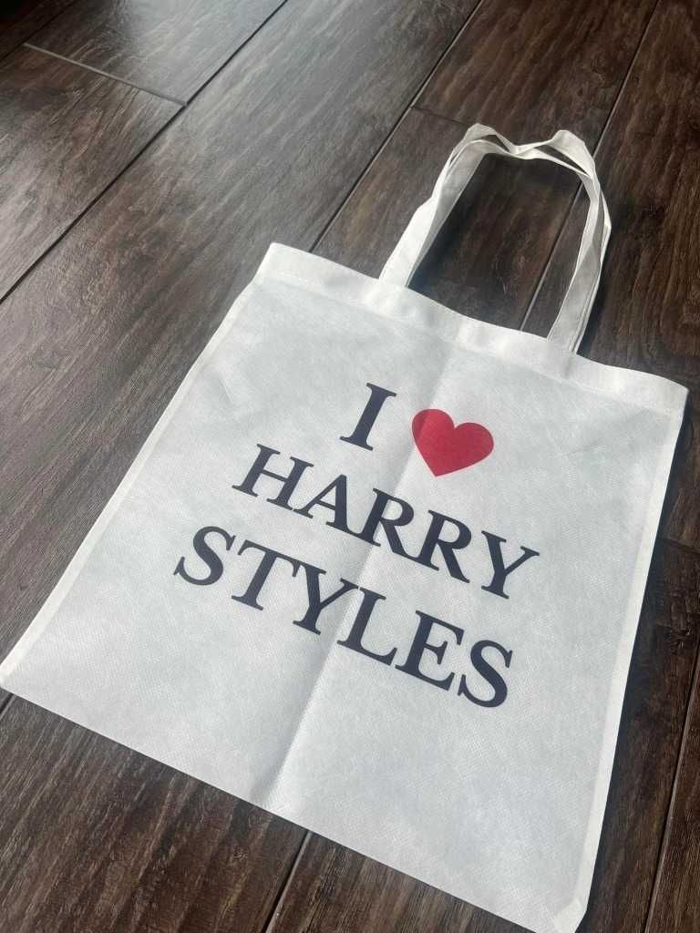 biała torba tote bag I love Harry Styles red