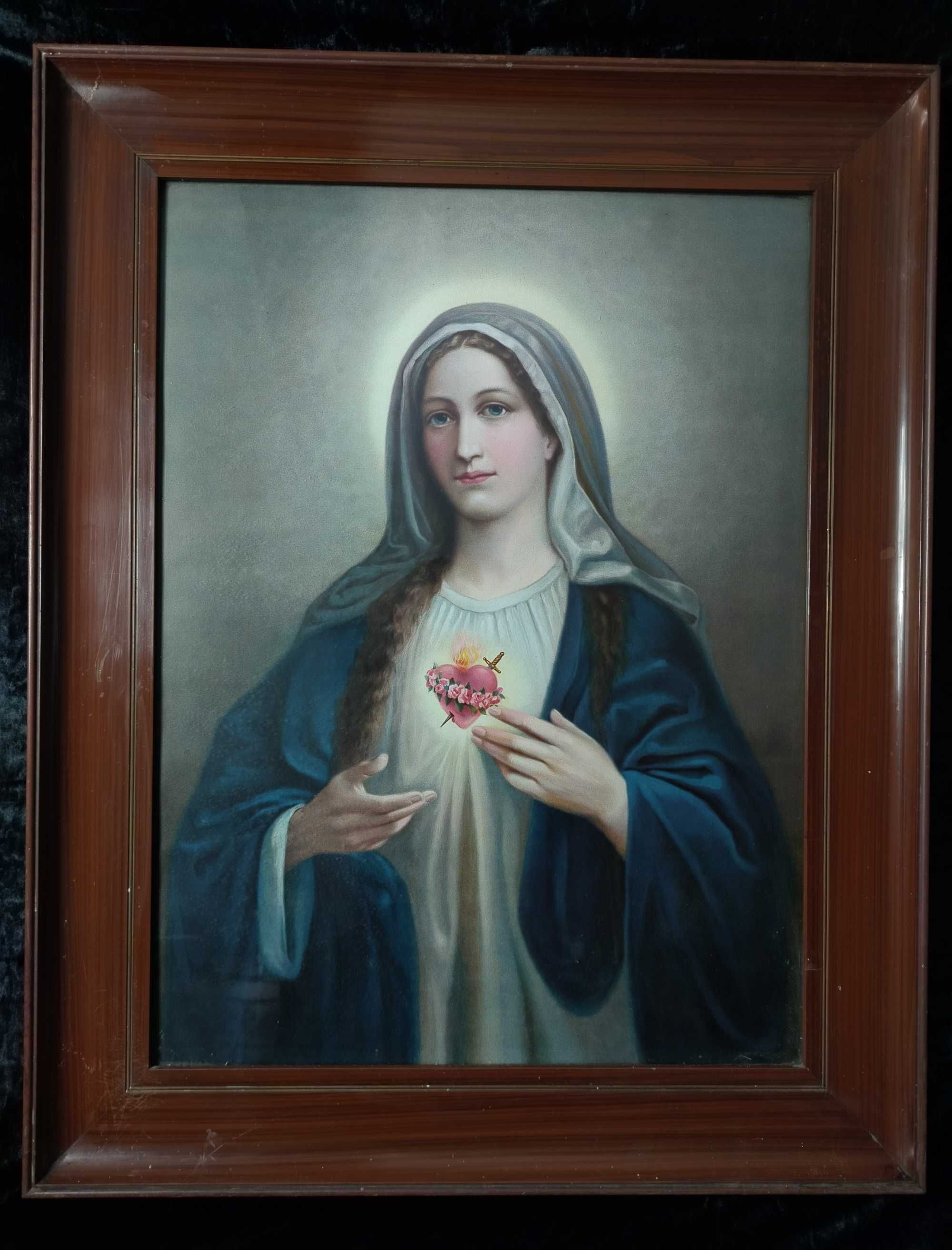 Serce Jezusa Serce Maryi komplet dużych starych oleodrukow obrazow