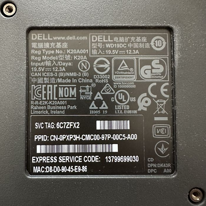 Stacja dokująca Dell WD19DC + zasilacz 180W Precision Latitude XPS