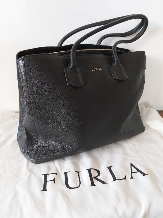 Torba FURLA torebka shopperka biznesowa czarna skórzana PROMOCJA