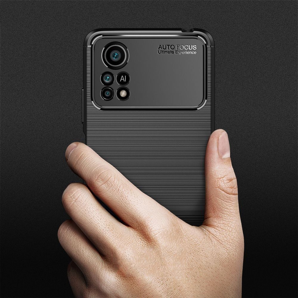 Elastyczne Etui Carbon  Czarny + Szkło Hartowane Xiaomi Poco X4 Pro 5G