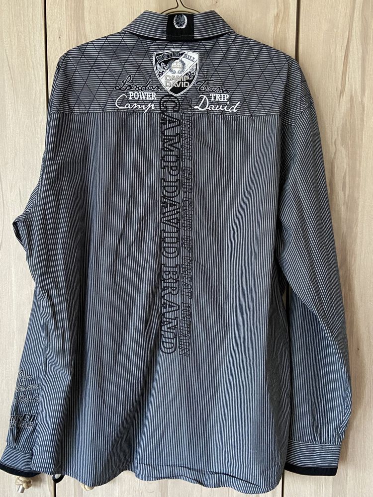 Camp David XL  męska koszula długi rękaw prążek haft elegancka Vintage
