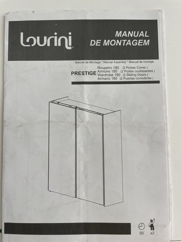 Roupeiro Lourini Prestige 2 portas de correr com 180 cm
