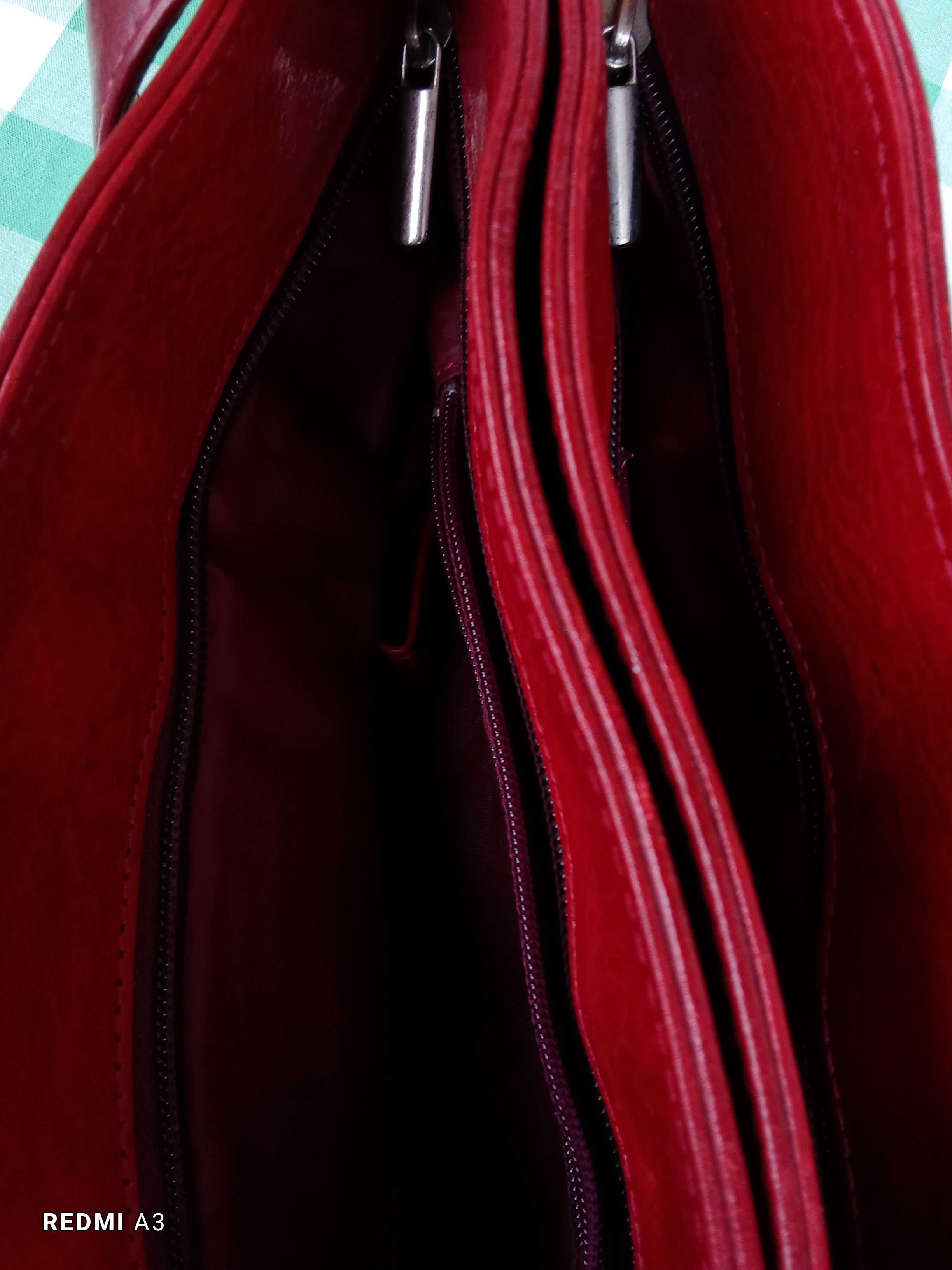 Torba, torebka, skóra, skórzana, włoska, elegancka, czerwien