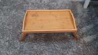 Taca stolik do łóżka 50 x 30 cm rozkładane nóżki drewniany stolik