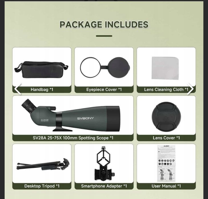 Svbony sv28a 25-75x100 телескоп пам'ятна, монокулярный, телескоп, набл