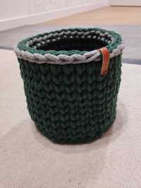 Koszyk ze sznurka na szydełku butelkowa zieleń zielony śr. 15 cm