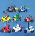 Klocki figurki Ninjago na motorach. 8 postaci 8 motorów