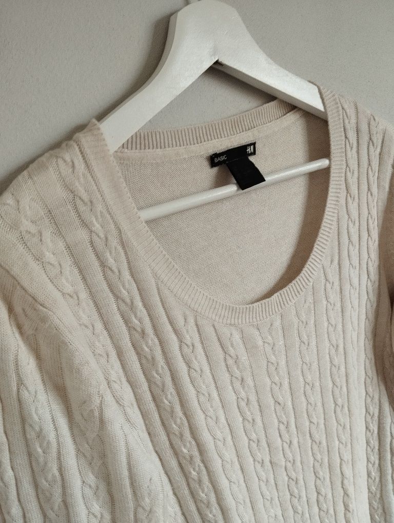 Bluzka dzianinowa, cienki sweter basic, warkocze r. S 36 H&M