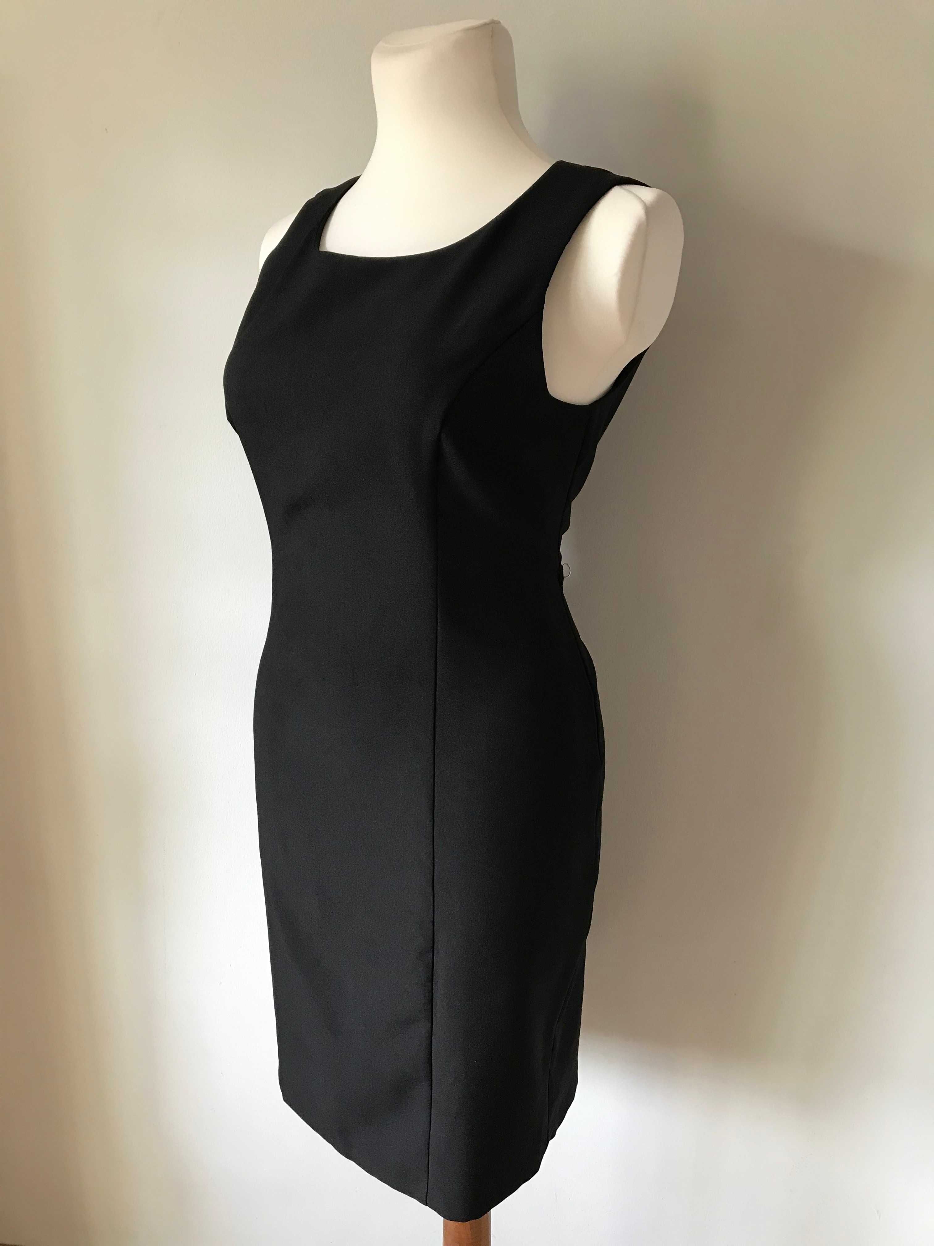Klasyczna czarna sukienka w stylu retro klepsydra  r. 46 Vintage midi