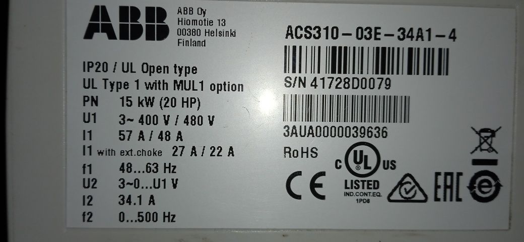 5,5KW ABB ACS310-03E-13A8-4 есть 7,5 и 15KW