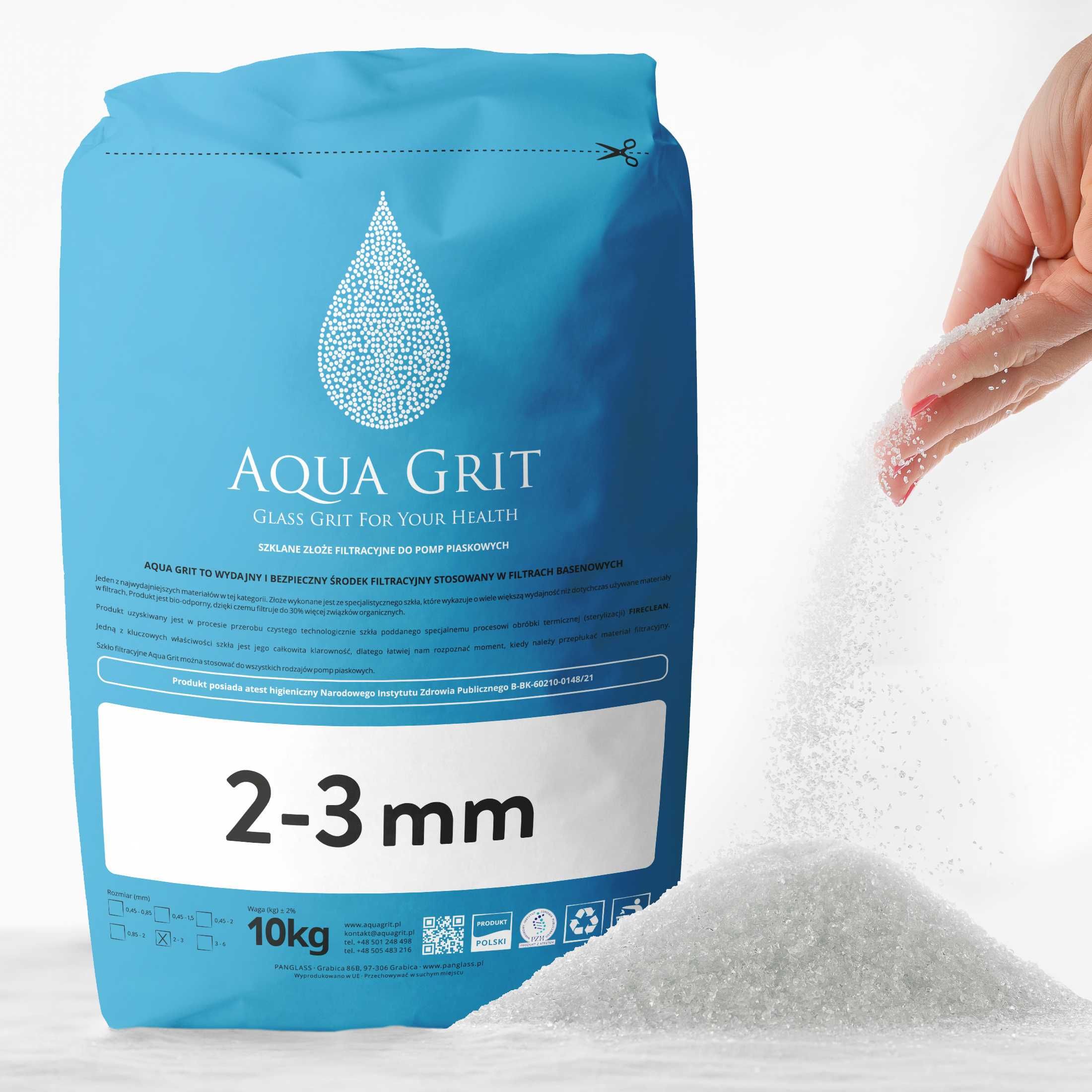 Szkło filtr basenowy Aqua Grit 2-3 mm 10 kg atest PZH POLSKI PRODUCENT