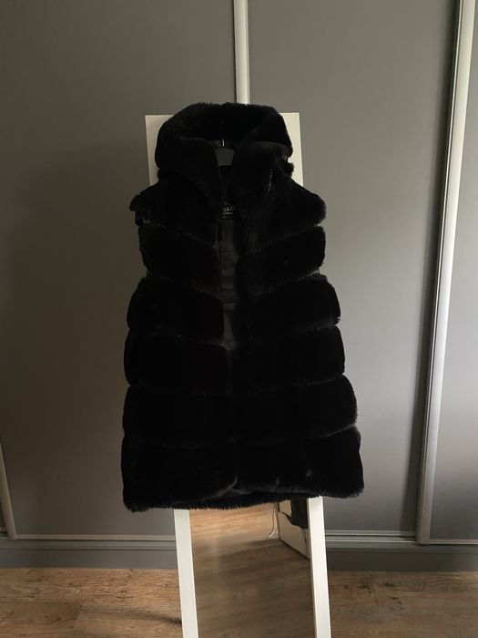Futro kamizelka futrzana kaptur ciepła kożuch misiek kieszenie