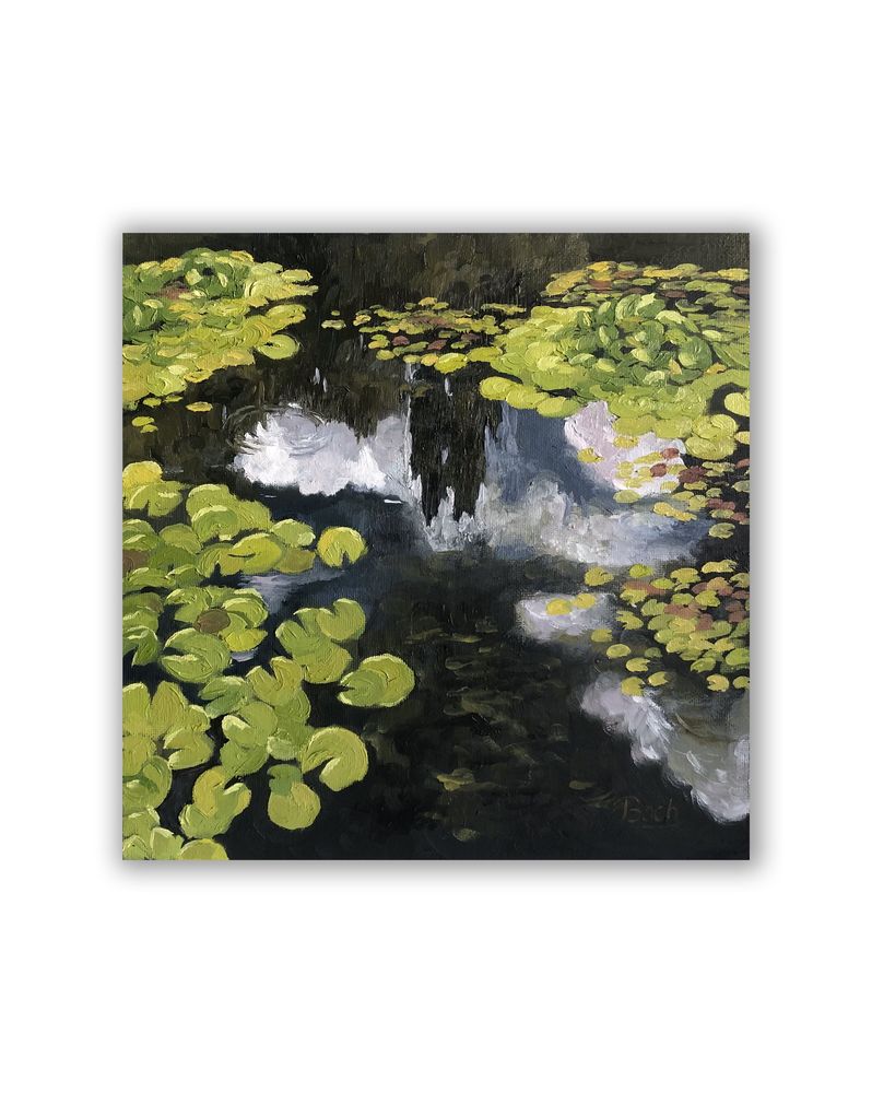 Obraz olejny pt. „odbicie w fontannie” 25x25 cm