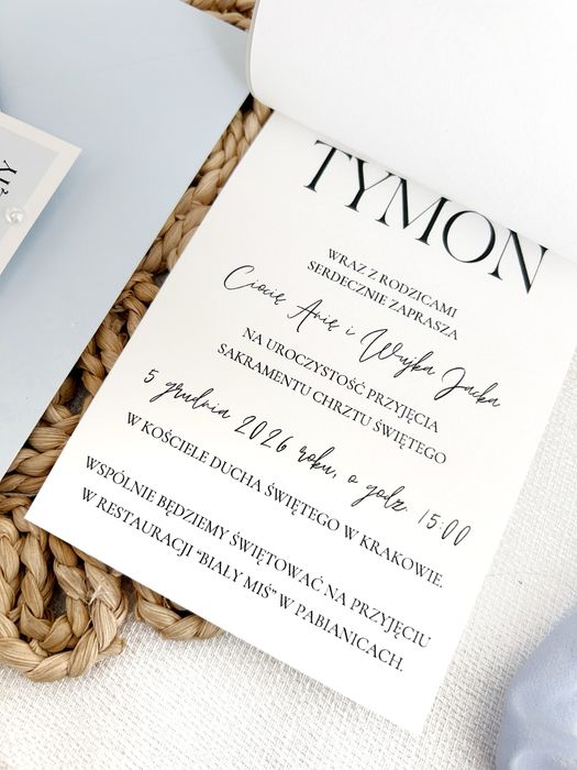 Zaproszenie na chrzest chrzciny roczek minimalistyczne