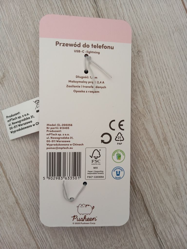 Kabel do telefonu USB-C / Lighting NiebieskiPusheen