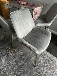 Krzesło krzesła komplet glamour złote szare tapicerowane welurowe 3