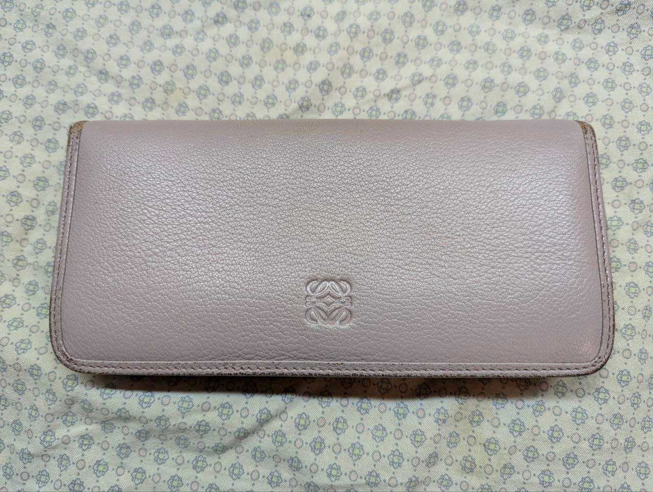 Длинный кожаный кошелек LOEWE с застежкой-молнией розового цвета