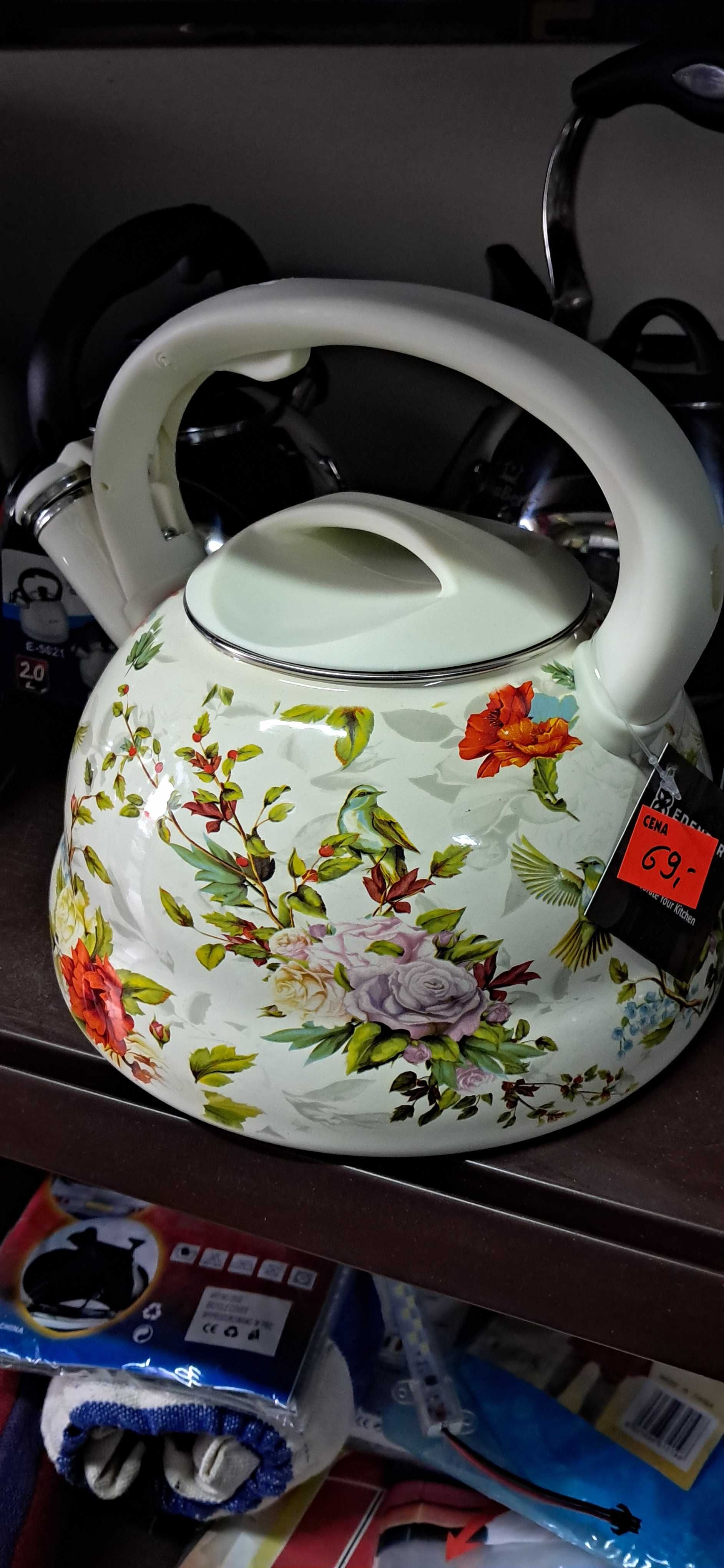 CZAJNIK EMALIOWANY z gwizdkiem pojemność 3 L na gaz indukcję