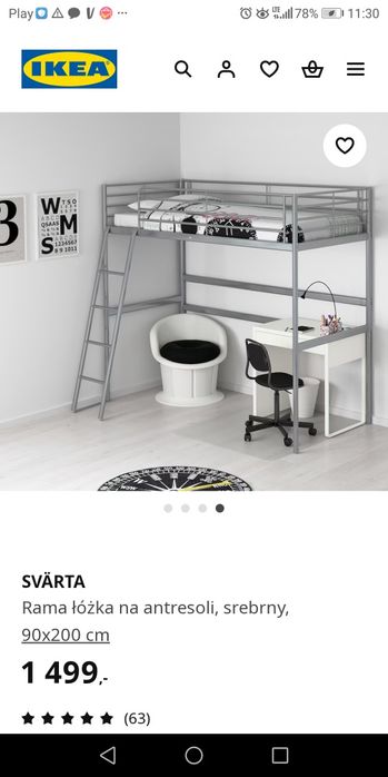 Ikea łóżko svarta na antresoli białe 90x200cm