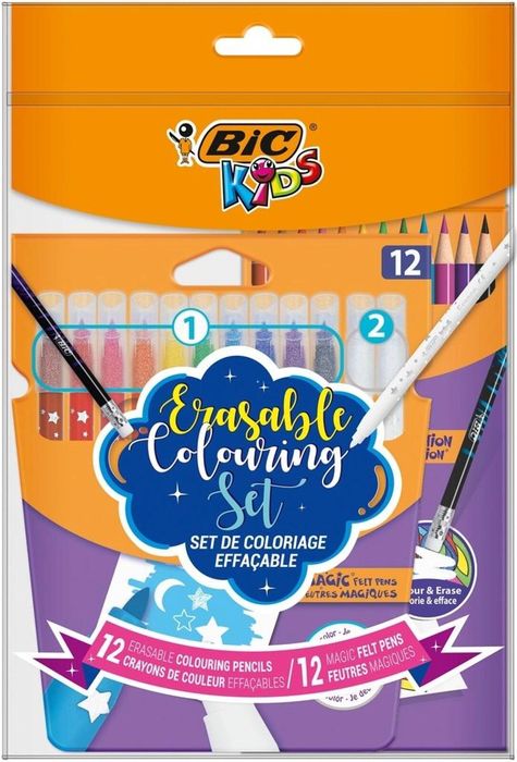 Zestaw Erasable flamastry 12 + kredki 12 BIC BIC blister,168x239 mm