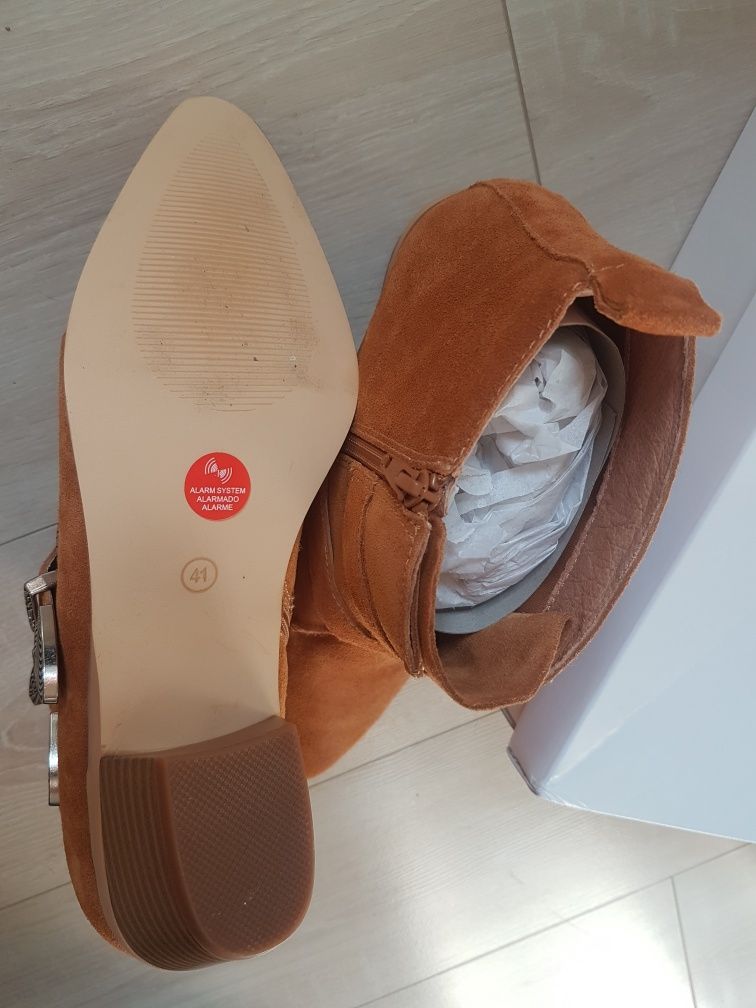Nowe buty damskie za kostkę sztyblety 41 Promod  muszkieterki zamsz