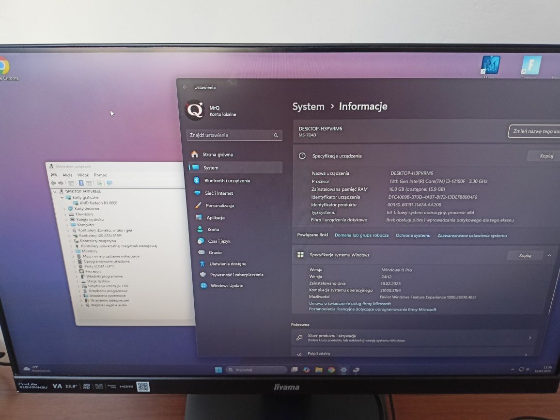 Komputer i3 12100 RX 6600 + monitor 24"