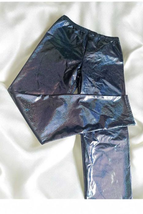 Legginsy disco blyszczace legi spodnie na gumce niebieski brokat s m l