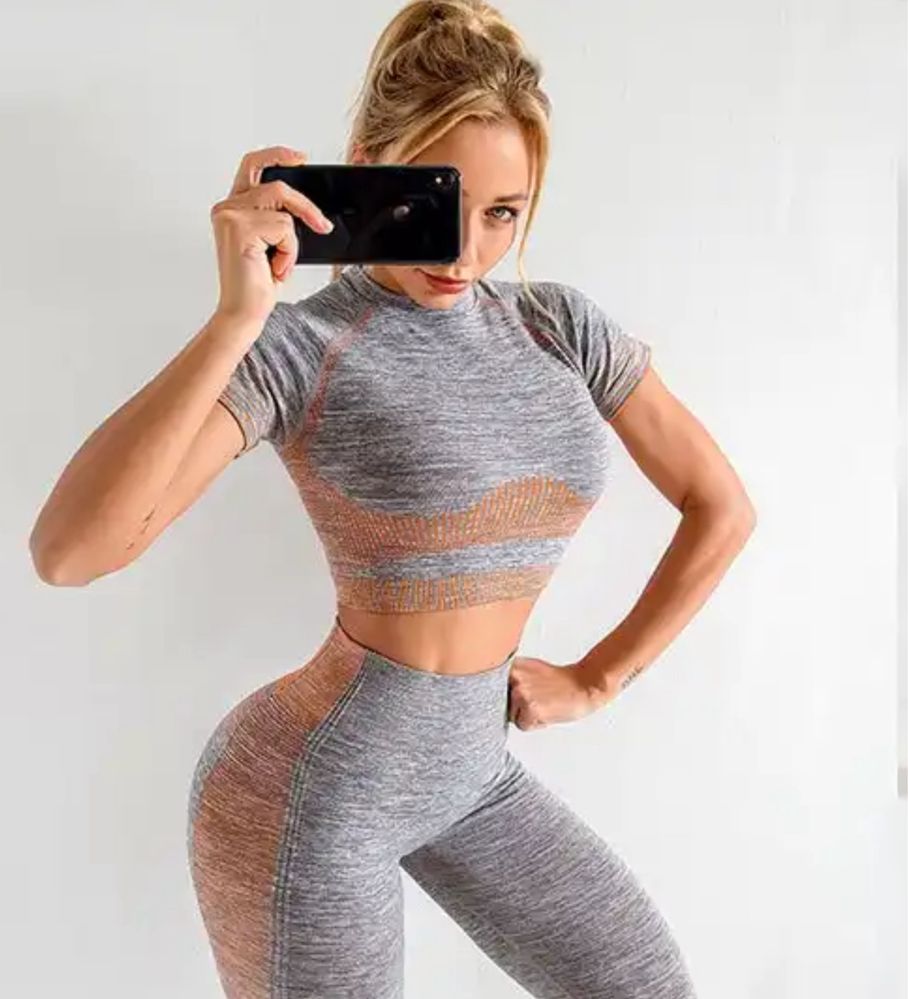 Komplet sportowy sexy legginsy top siłownia joga ćwiczenia