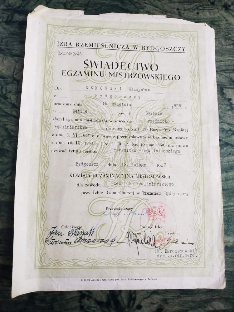 Egzamin mistrzowski świadectwo Izba Rzemieślnicza