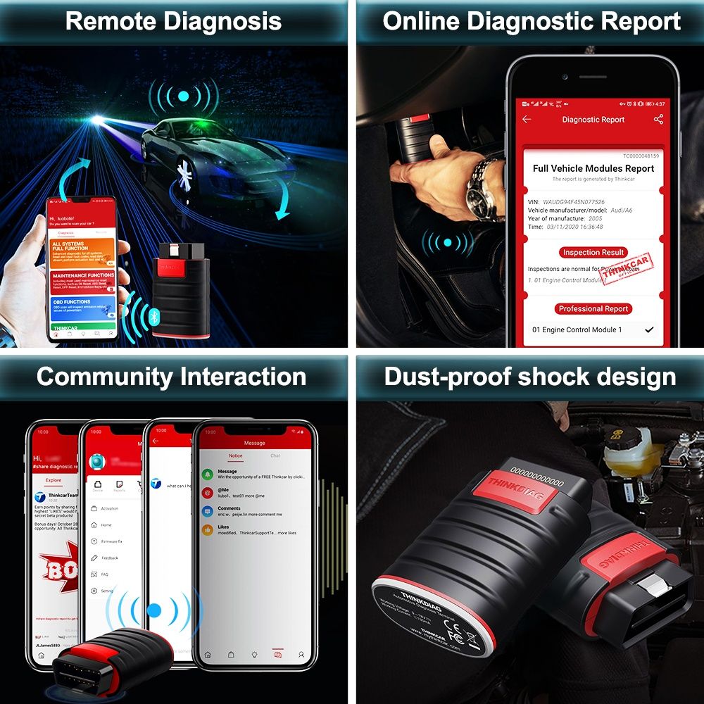 thinkcar ThinkDiag Bluetooth OBD2 Scanner Leitor Código Carro NOVO