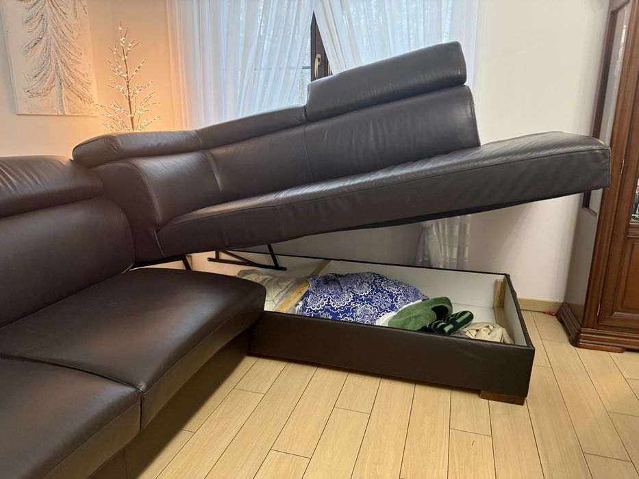 Kanapa ze skóry naturalnej z opcja spania