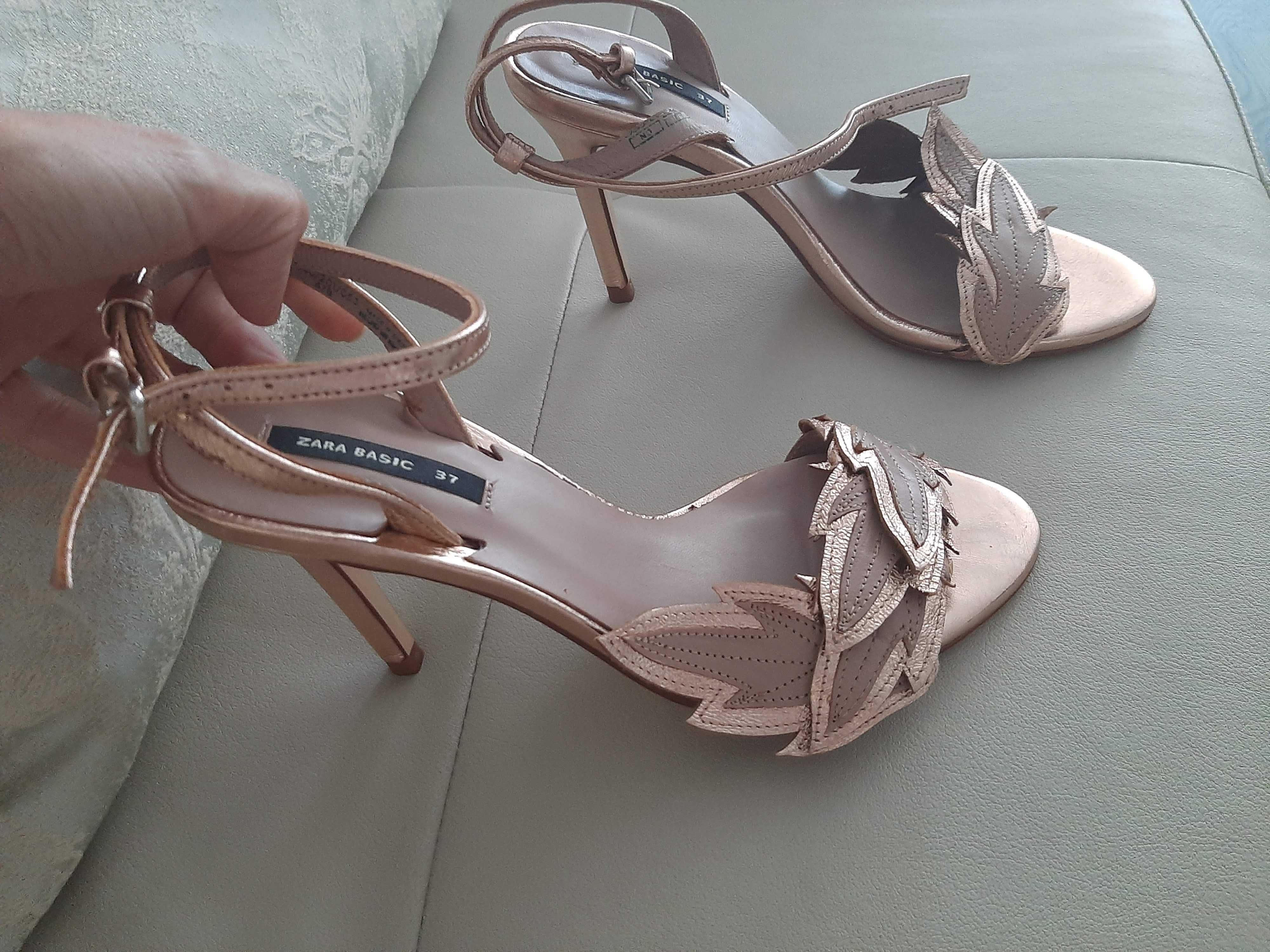 sandálias salto alto Zara rosa pastel tamanho 37