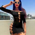 Sexy kabaretki bez Bikini sukienka Bodycon z długim rękawem czarny