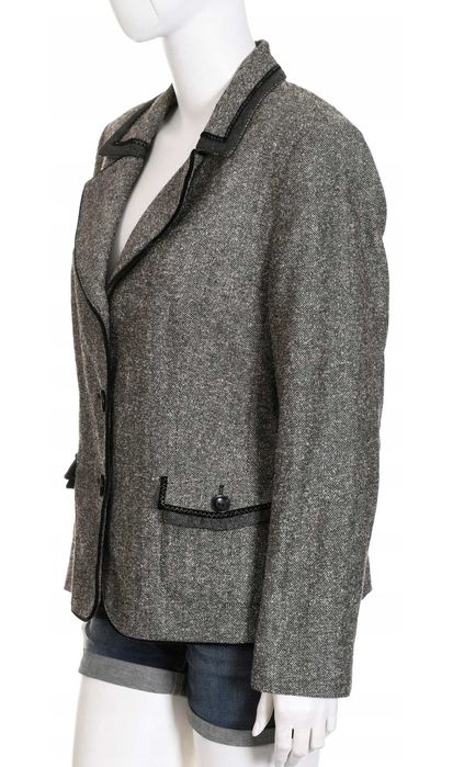 Gerry Weber brązowa marynarka damska w jodełkę żakiet 52% wełna 42 44
