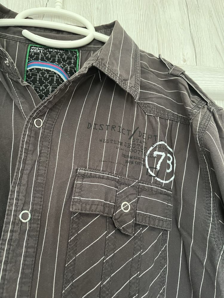 Next size M koszula męska szara w prążki pagony kieszenie naszywki