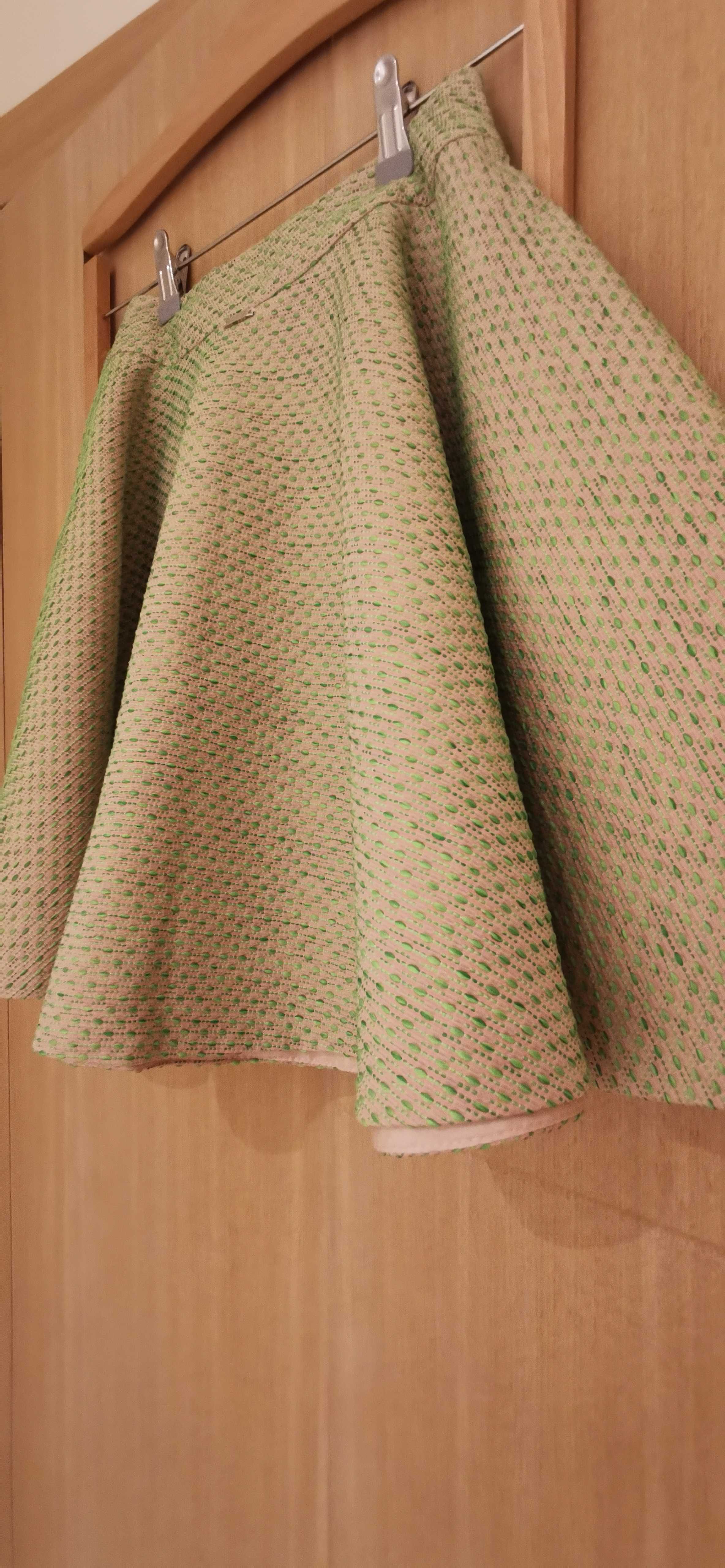 Żakardowa spódnica z koła Simple, rozmiar 34, jasnozielony/beżowy