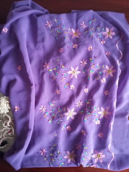 Шифон бисер винтаж, кружево нитки шёлк, бисер, вышивка, ссср