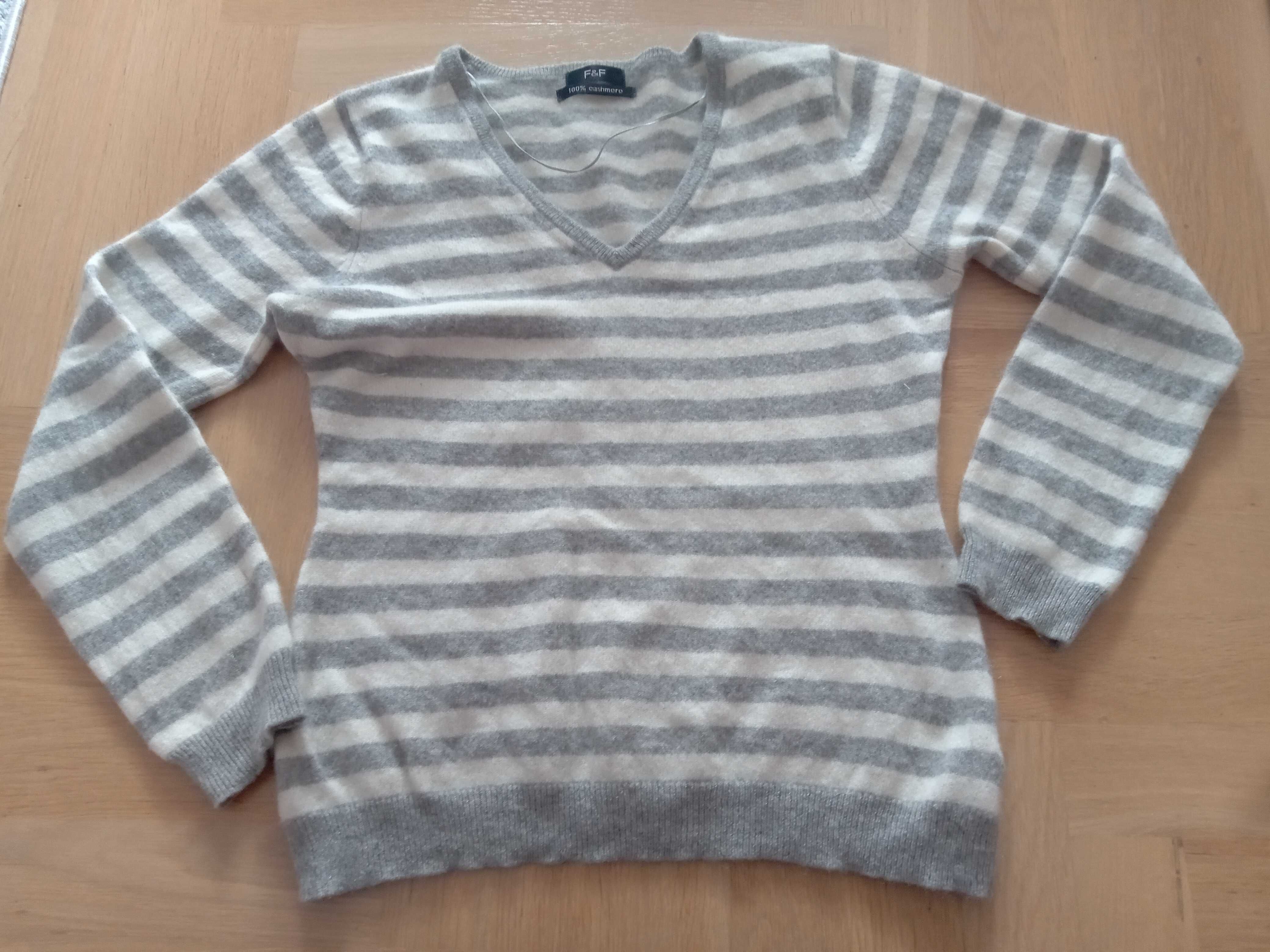F&F paski sweter 100% kaszmir 36