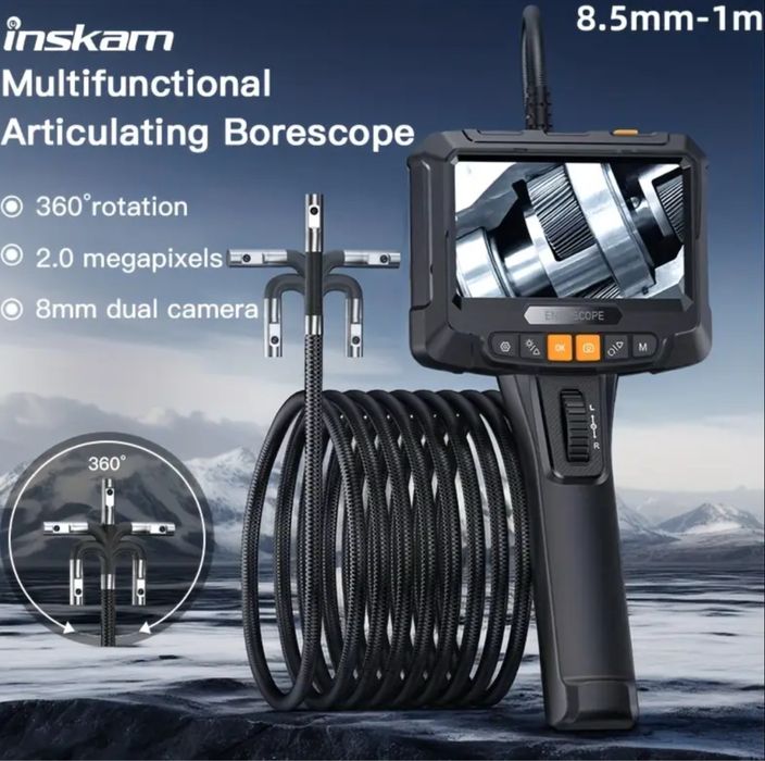 Ендоскоп 360° 2 Камери з керованим зондом 8.5мм 1м / НОВИЙ INSKAM S10