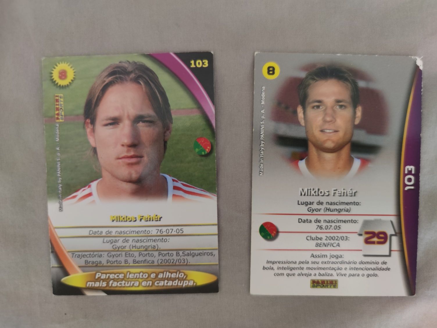 Cartas Panini Mega Craques Feher SLB excelente estado.