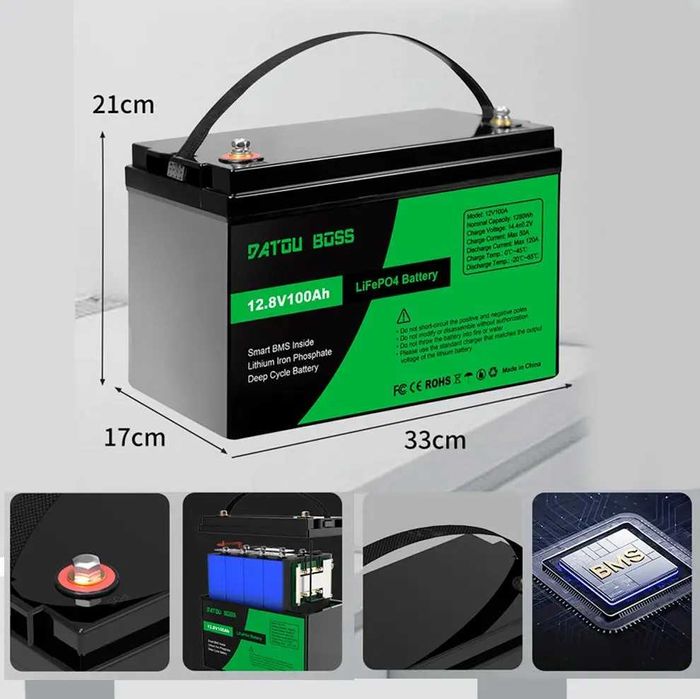 Акумулятор LiFePO4 DATOUBOSS /12V 100Ah/ літій-залізо-фосфатна батарея